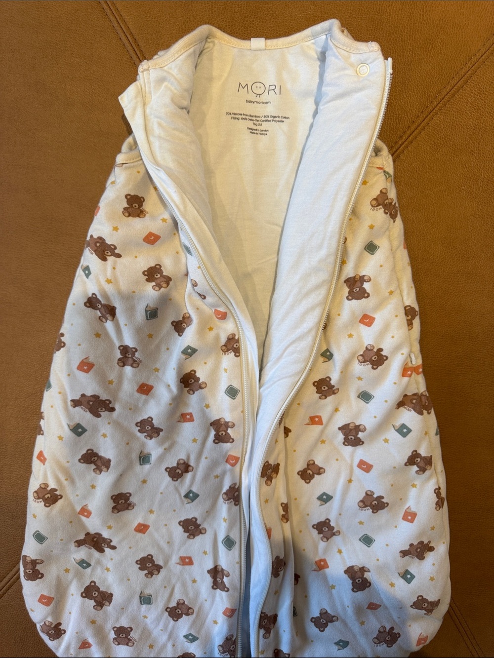 Mori Baby Cream Teddy Print Sleep Sack Jacket 2.5 tog